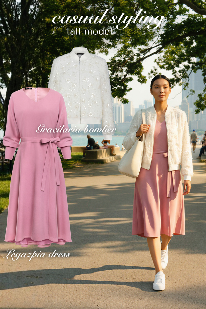 LEGAZPIA OLD PINK WOOL CREPE KIMONO SLEEVE DRESS