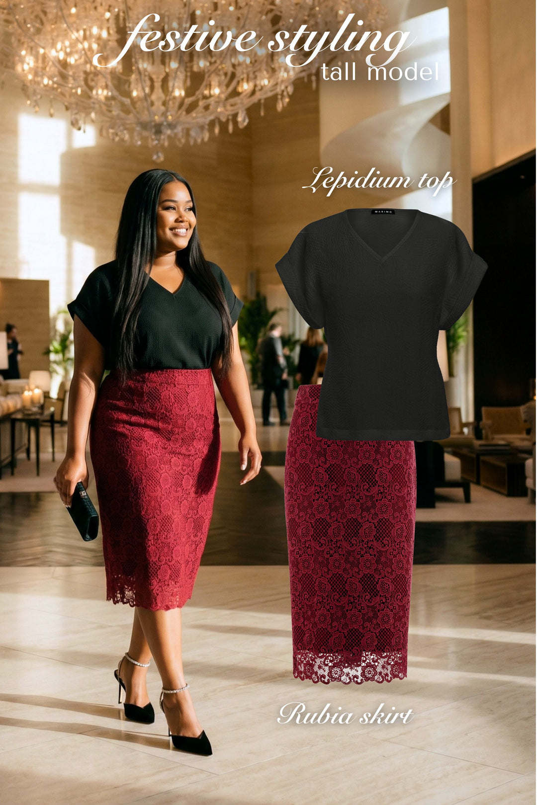 RUBIA DEEP RED LACE PENCIL SKIRT