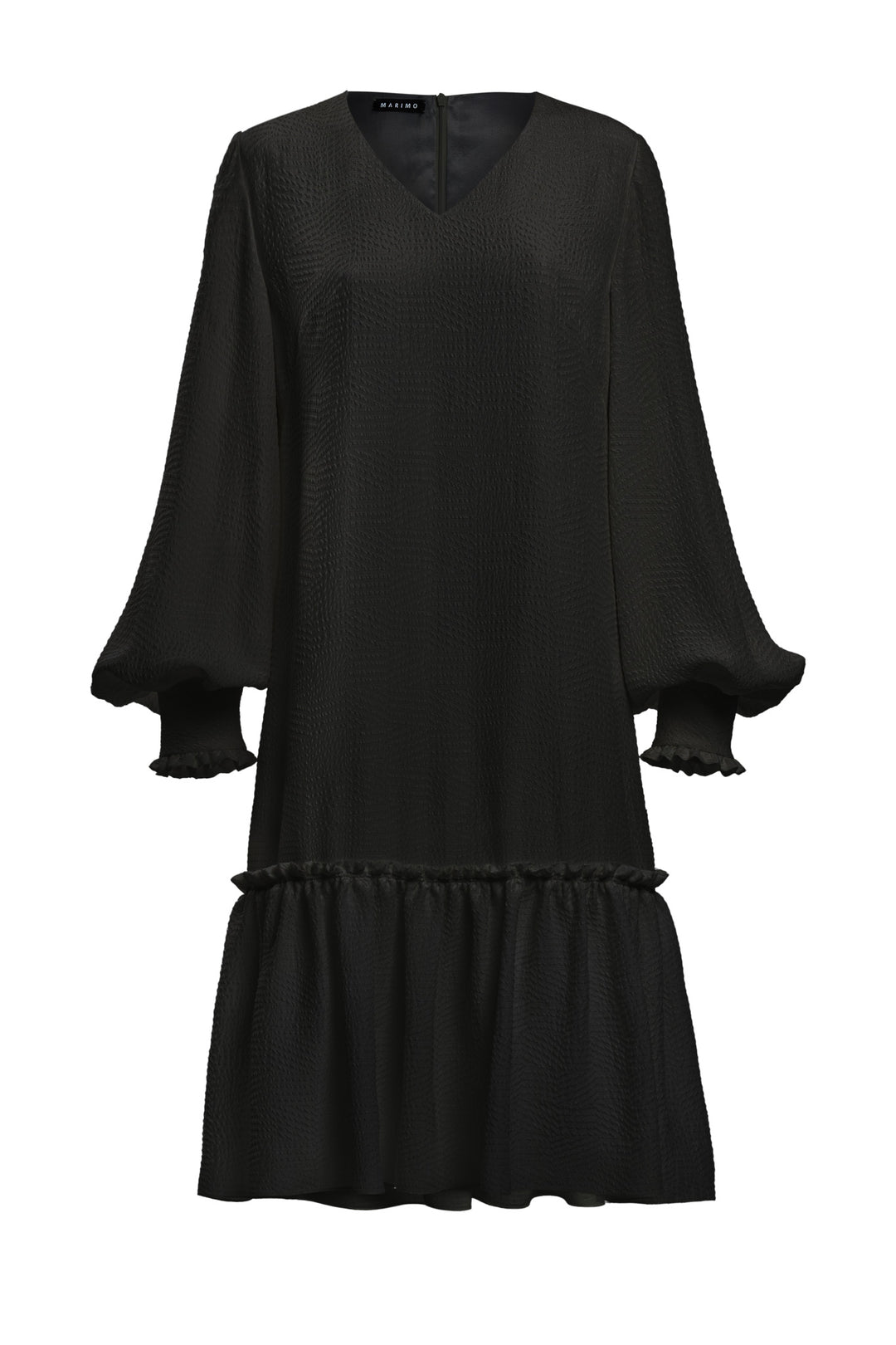 DAPHNE BLACK SILK JACQUARD DRESS WITH SLEEVES Marimo Fashion DAPHNE BLACK SILK JACQUARD DRESS WITH SLEEVES Marimo Fashion