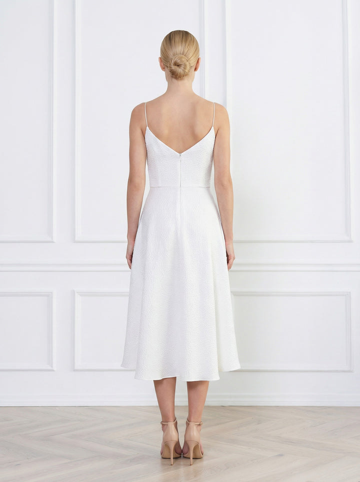 SENNA WHITE SILK JACQUARD SPAGHETTI STRAP DRESS