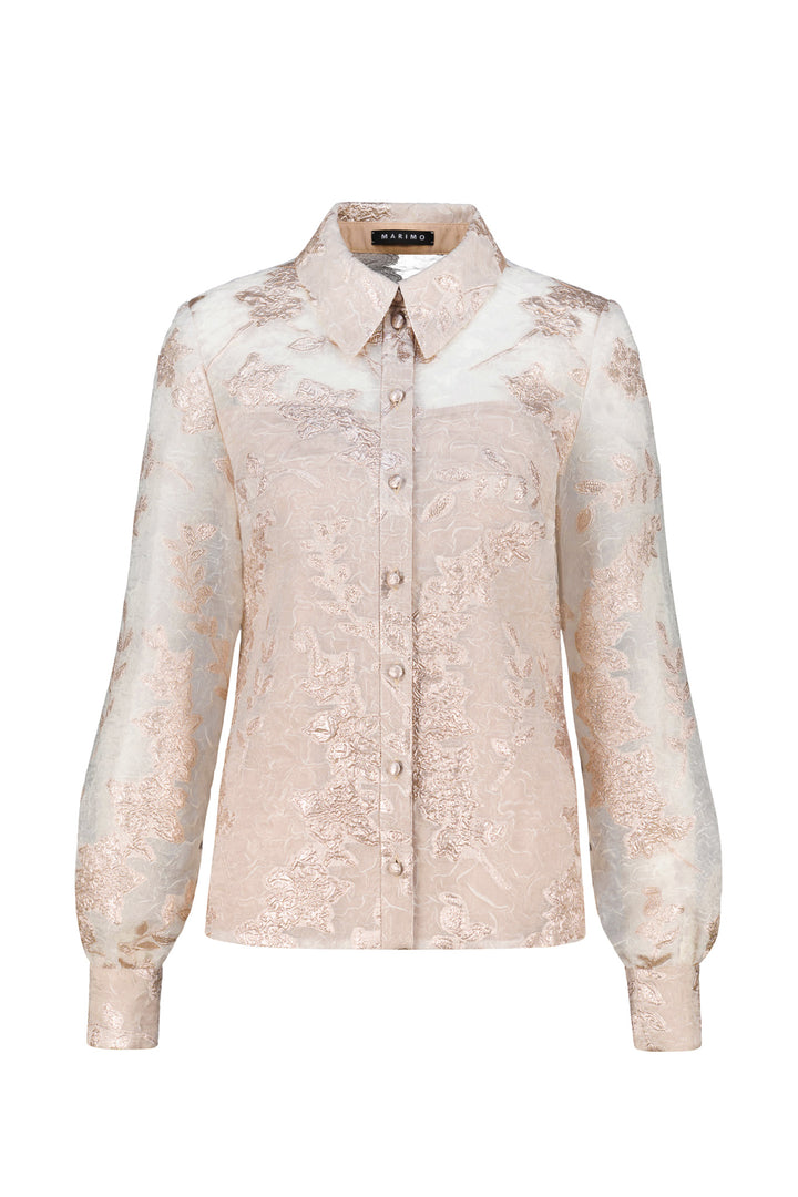 CALLIANDRA OFF WHITE AND ROSE GOLD JACQUARD PUFF-SLEEVE SHIRT