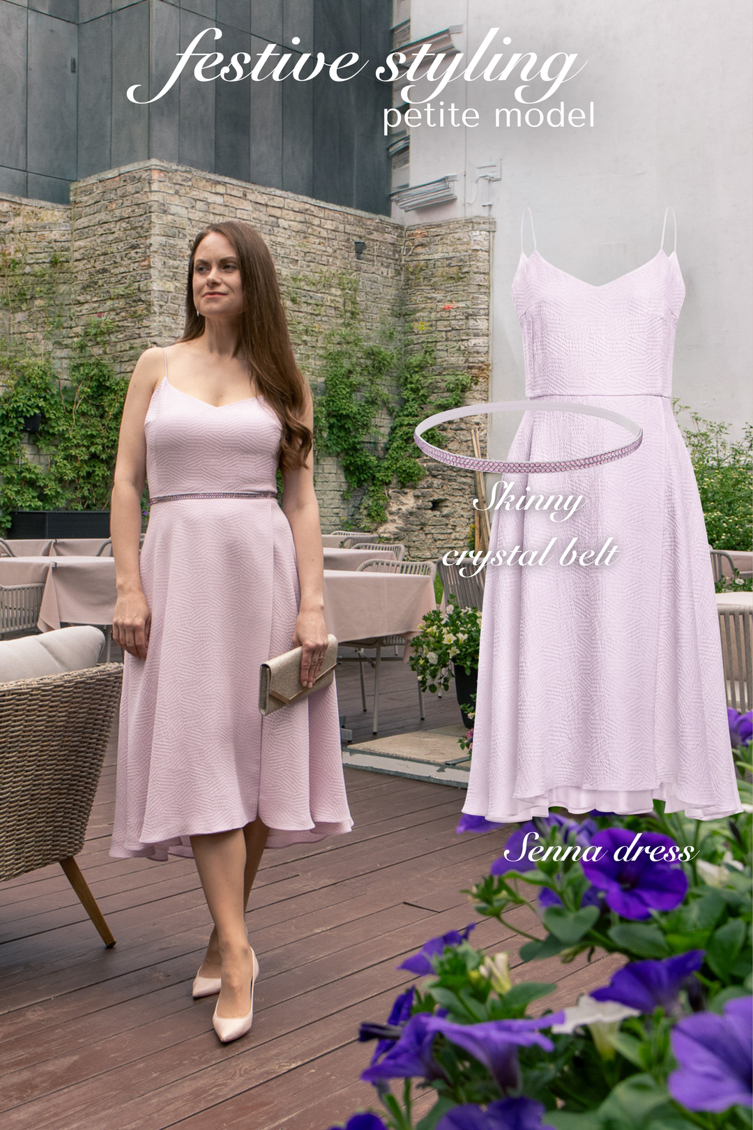 SENNA LAVENDER SILK JACQUARD SPAGHETTI STRAP DRESS
