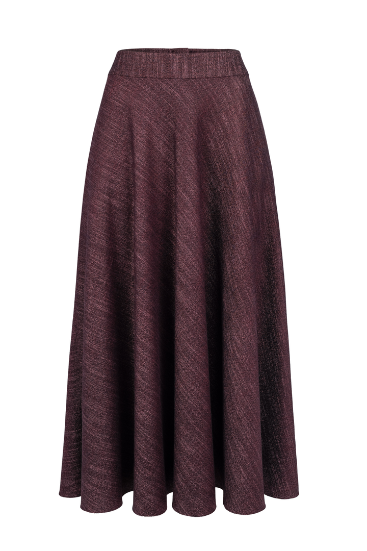 LACHENALIA DUSTY PLUM PURPLE WOOL-BAMBOO A-LINE MIDI SKIRT