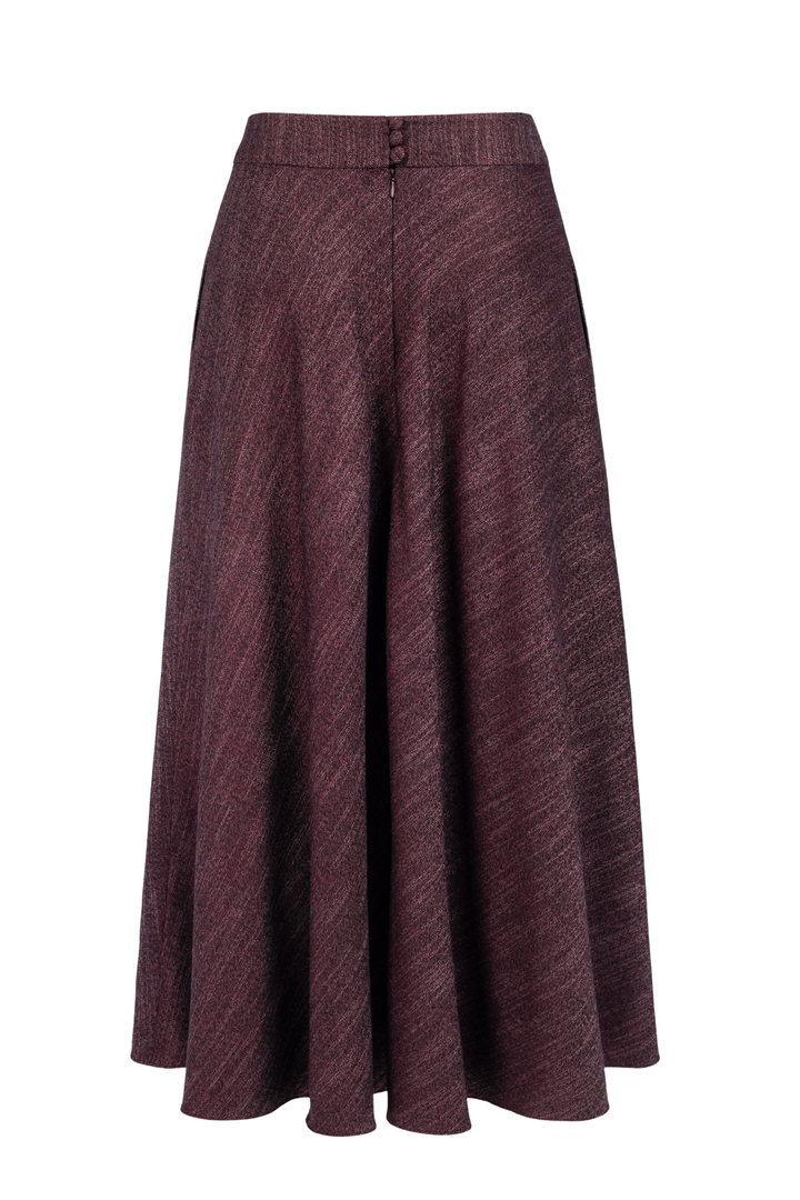 LACHENALIA DUSTY PLUM PURPLE WOOL-BAMBOO A-LINE MIDI SKIRT
