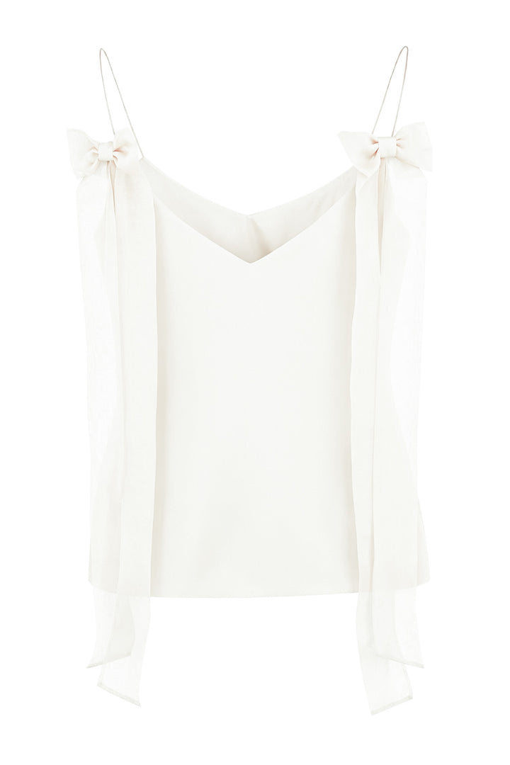 ARIA IVORY SPAGHETTI STRAP SILK TOP WITH BOW DETAILS