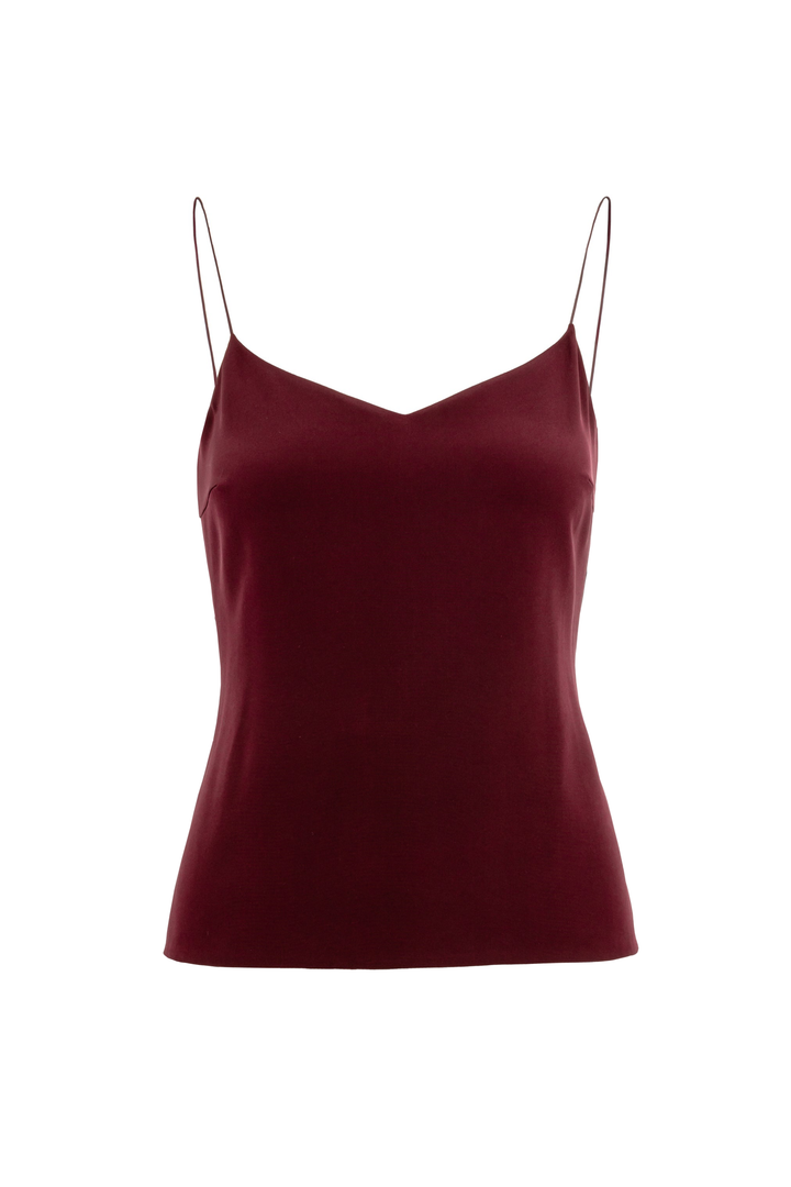 ARIA BURGUNDY SPAGHETTI STRAP SILK TOP WITH BOW DETAILS