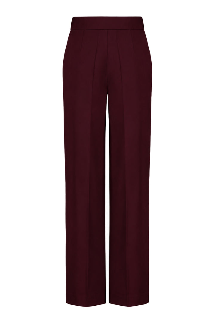 ALPINIA BURGUNDY FINE WOOL WIDE-LEG SUIT PANTS