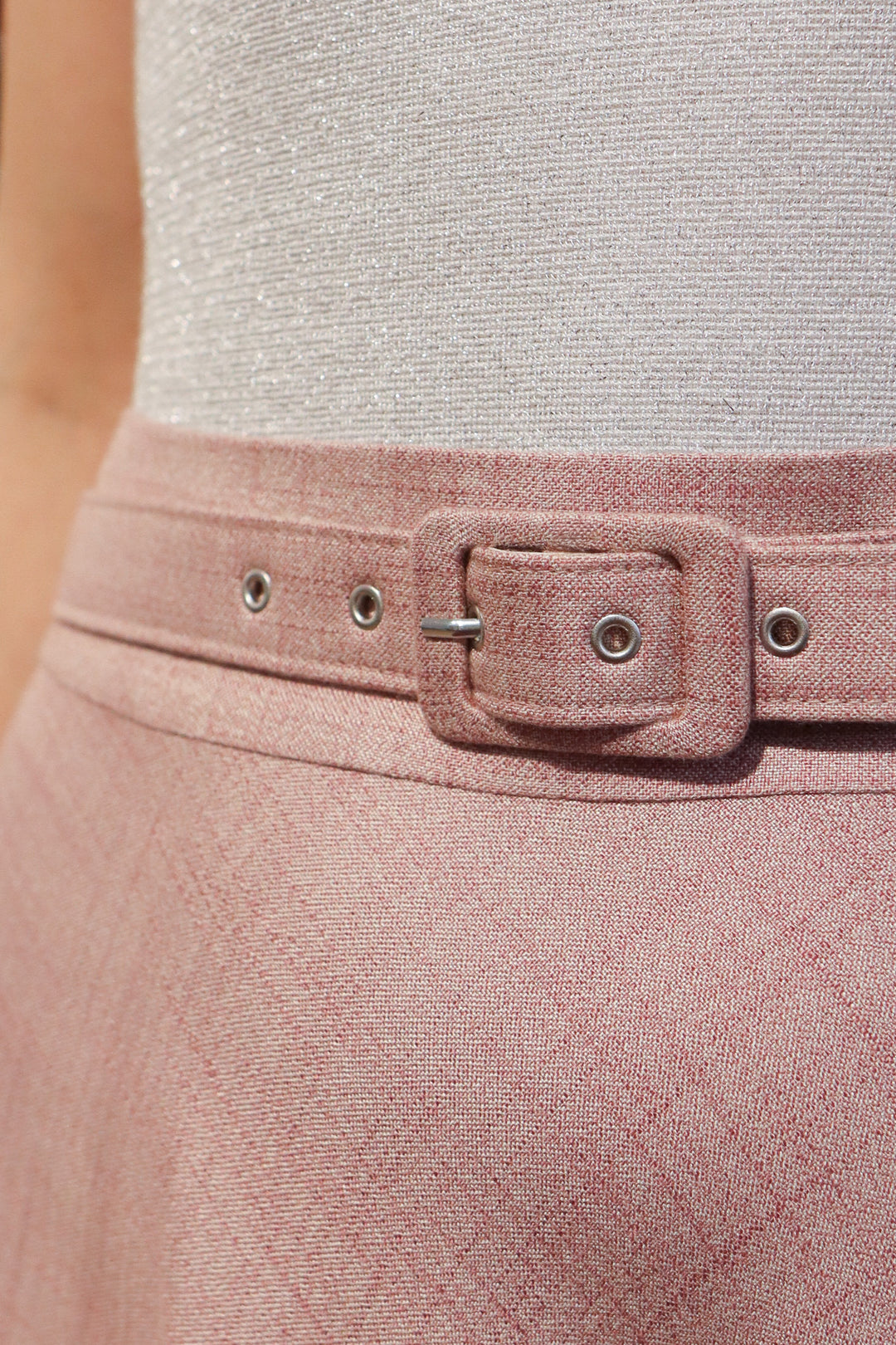 NARROW DUSTY PINK BAMBOO FABRIC COVERED BELT