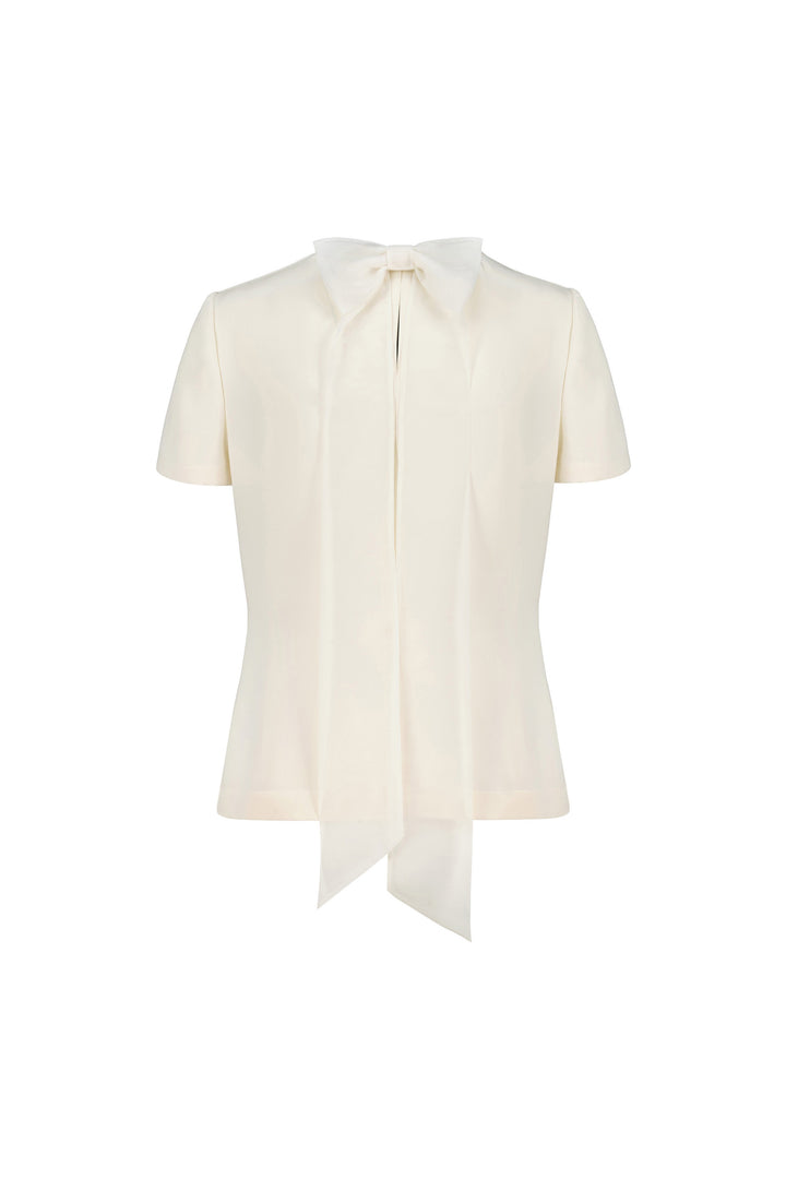 GARDENIA BEIGE SILK BLOUSE WITH BOW DETAIL