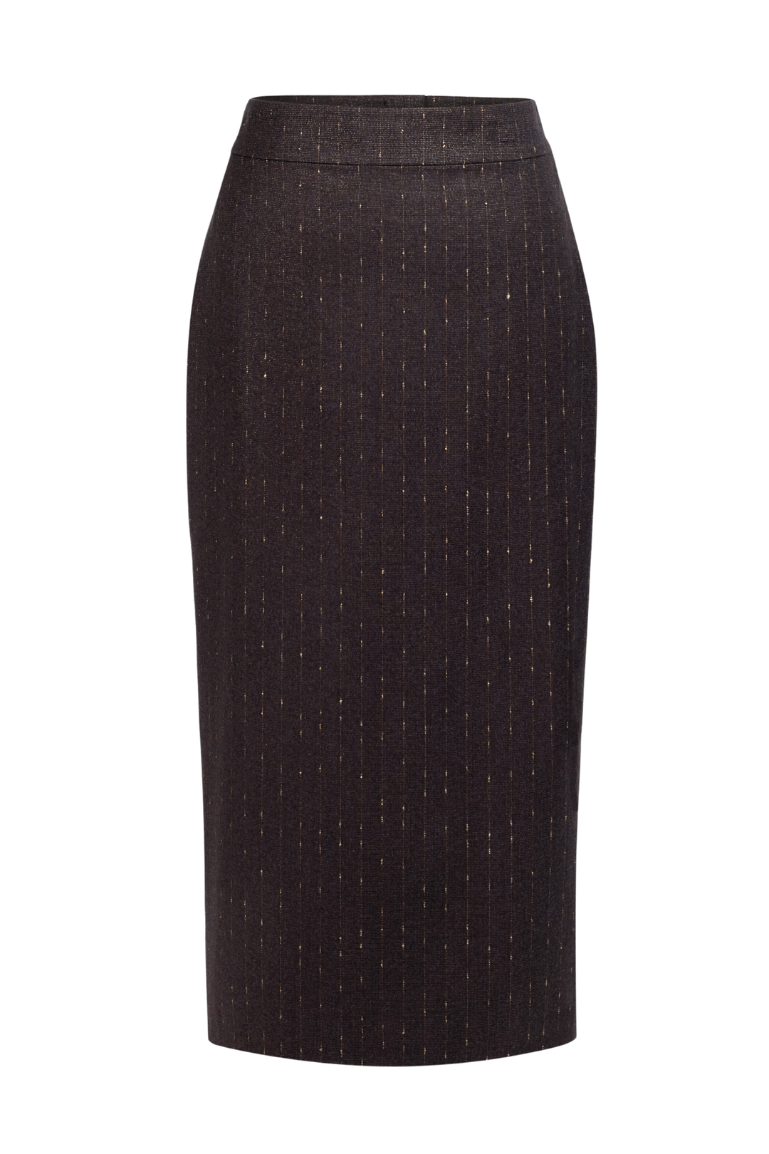 LAGETTA CHOCOLATE BROWN PINSTRIPE WOOL MIDI PENCIL SKIRT