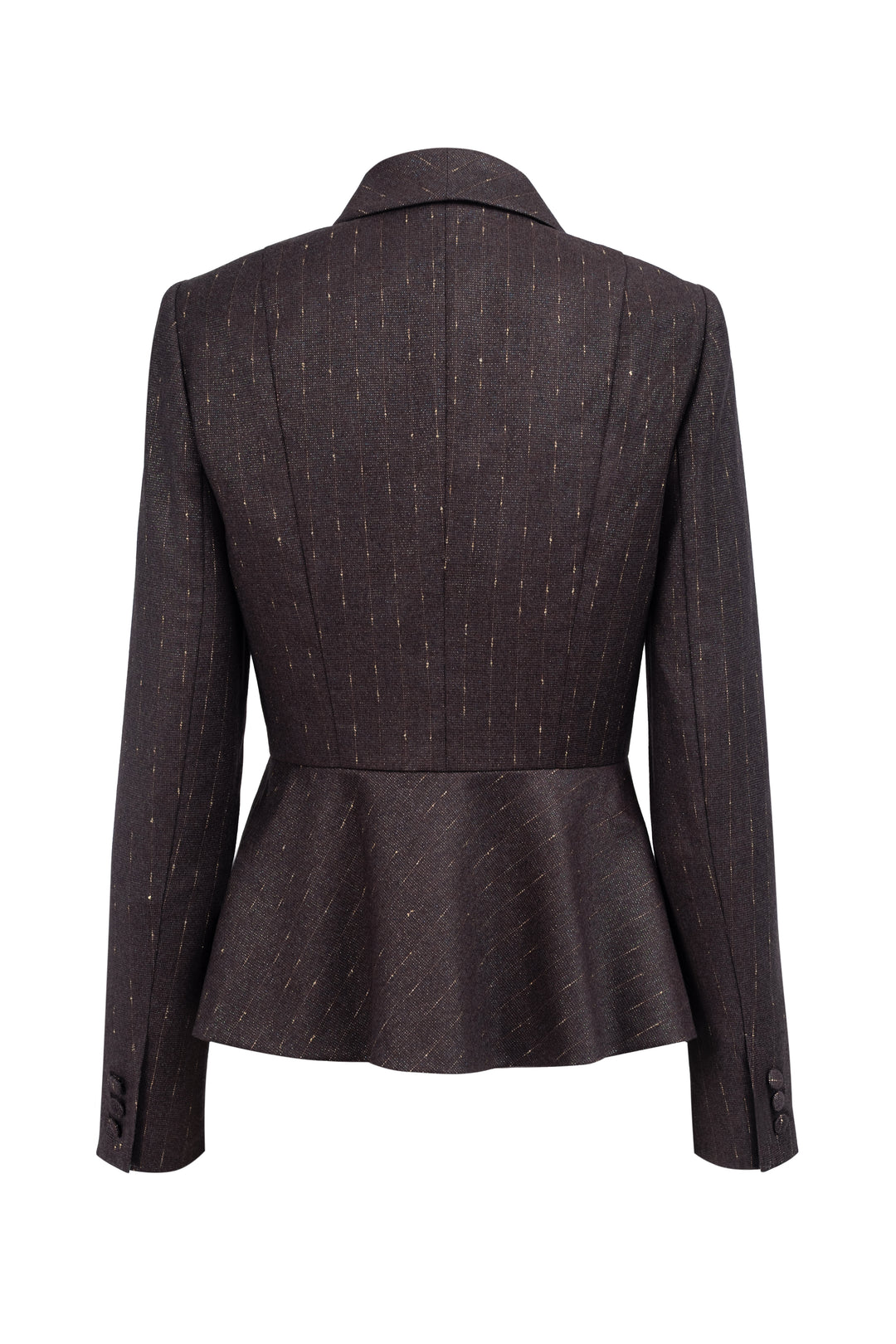 MAGNOLIA CHOCOLATE BROWN PINSTRIPE WOOL PEPLUM JACKET WITH BELT
