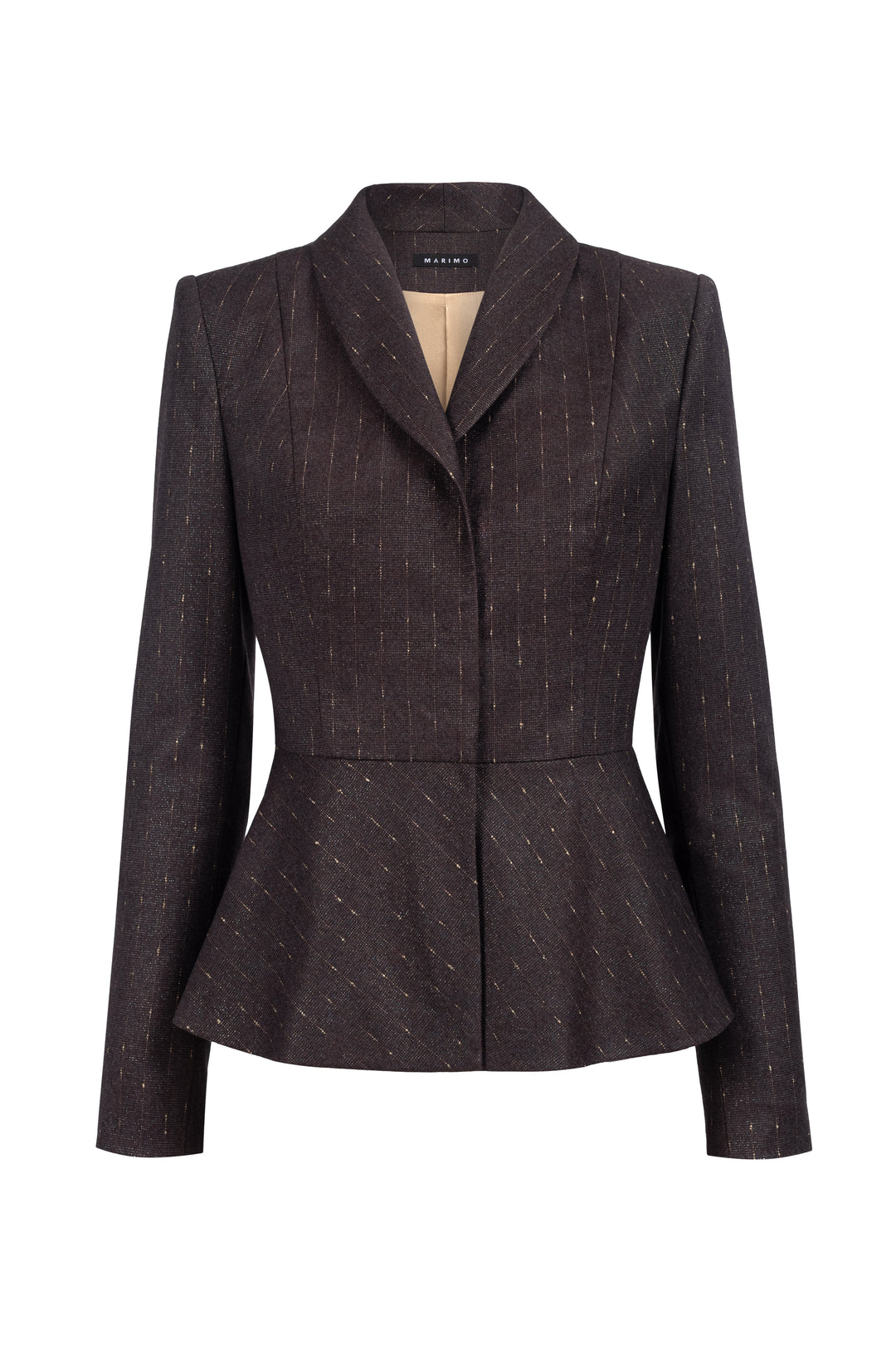 MAGNOLIA CHOCOLATE BROWN PINSTRIPE WOOL PEPLUM JACKET WITH BELT