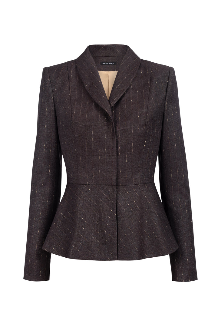 MAGNOLIA CHOCOLATE BROWN PINSTRIPE WOOL PEPLUM JACKET WITH BELT