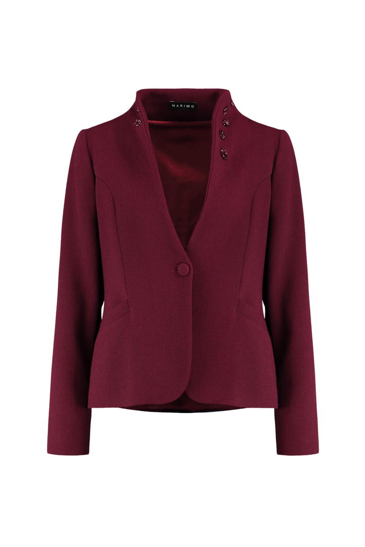 OLEANDRA BURGUNDY WOOL JACKET WITH CRYSTAL EMBROIDERY