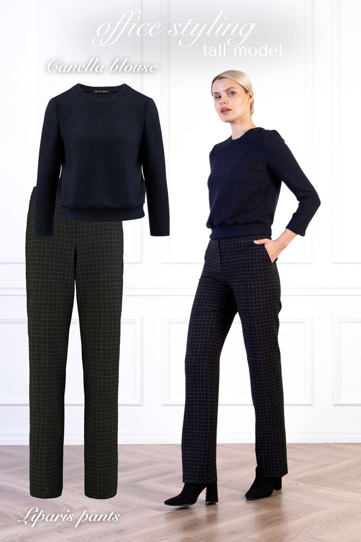 CANELLA NAVY BLUE TEXTURED ALPACA-WOOL LONG SLEEVE BLOUSE