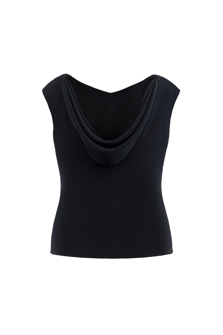 CASSINIA BLACK SILK COWL BACK TOP