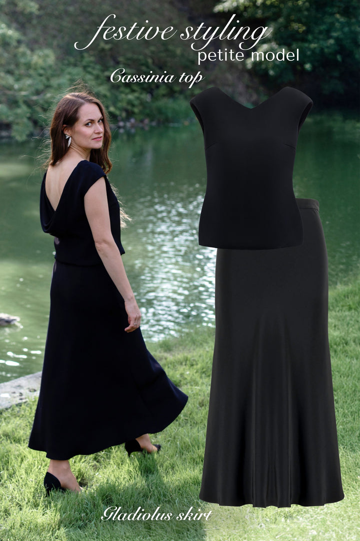 CASSINIA BLACK SILK COWL BACK TOP
