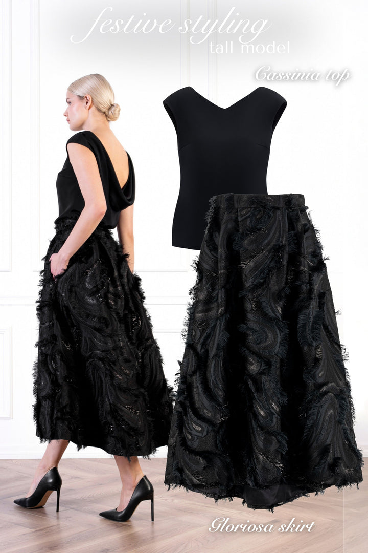 CASSINIA BLACK SILK COWL BACK TOP