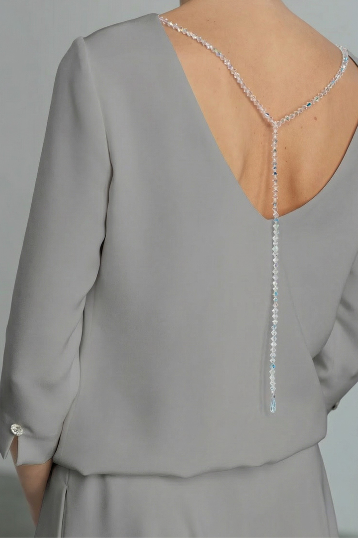 WIDDRINGTONIA GRAY SILK A-LINE GOWN WITH SLEEVES