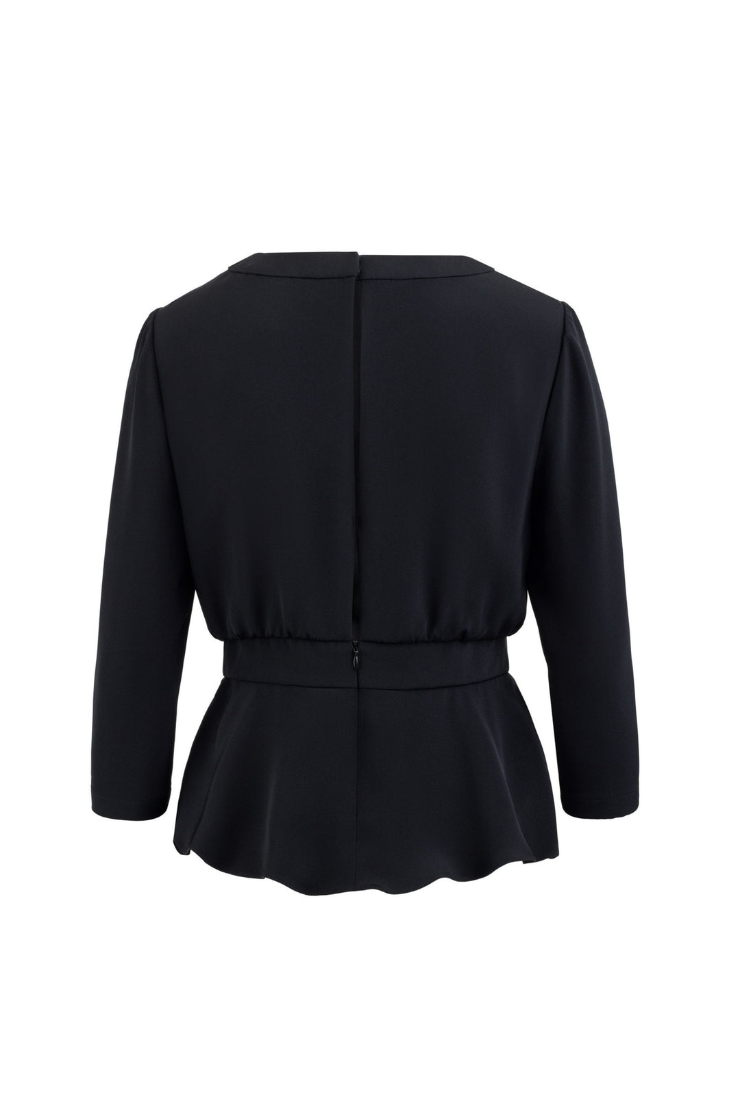 CLUSIA BLACK SILK PEPLUM TOP WITH DRAPED NECKLINE DETAIL