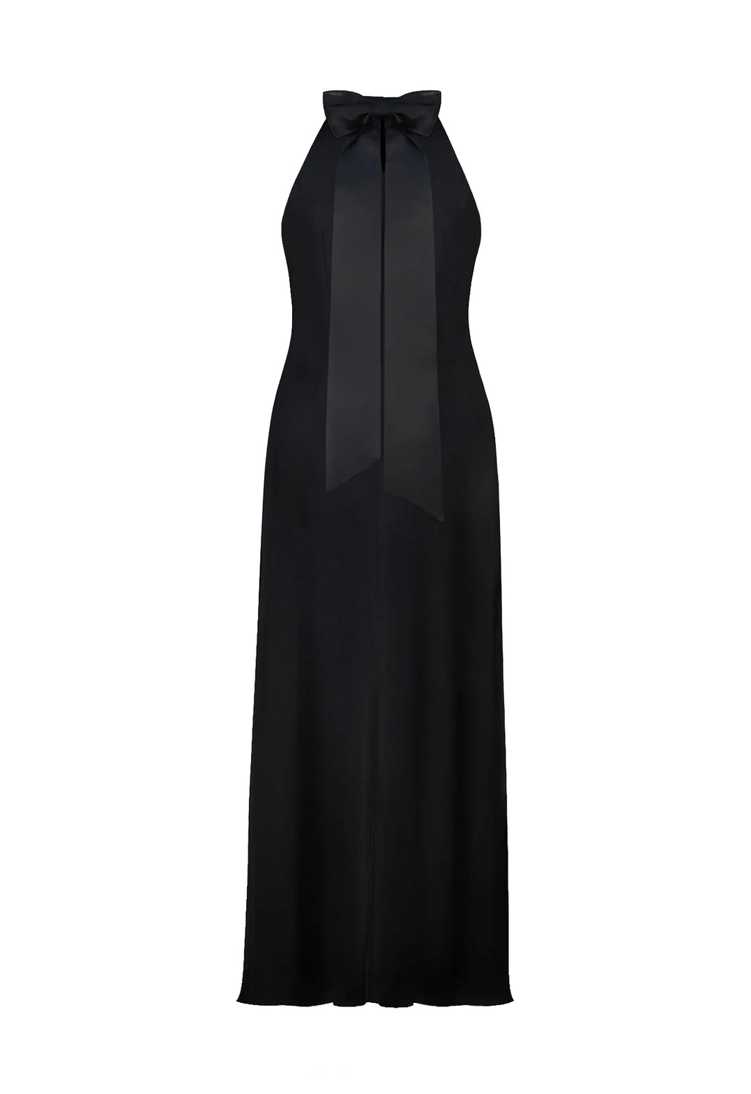 CLUSIANA BLACK SILK HALTER NECK MIDI DRESS WITH BOW DETAIL
