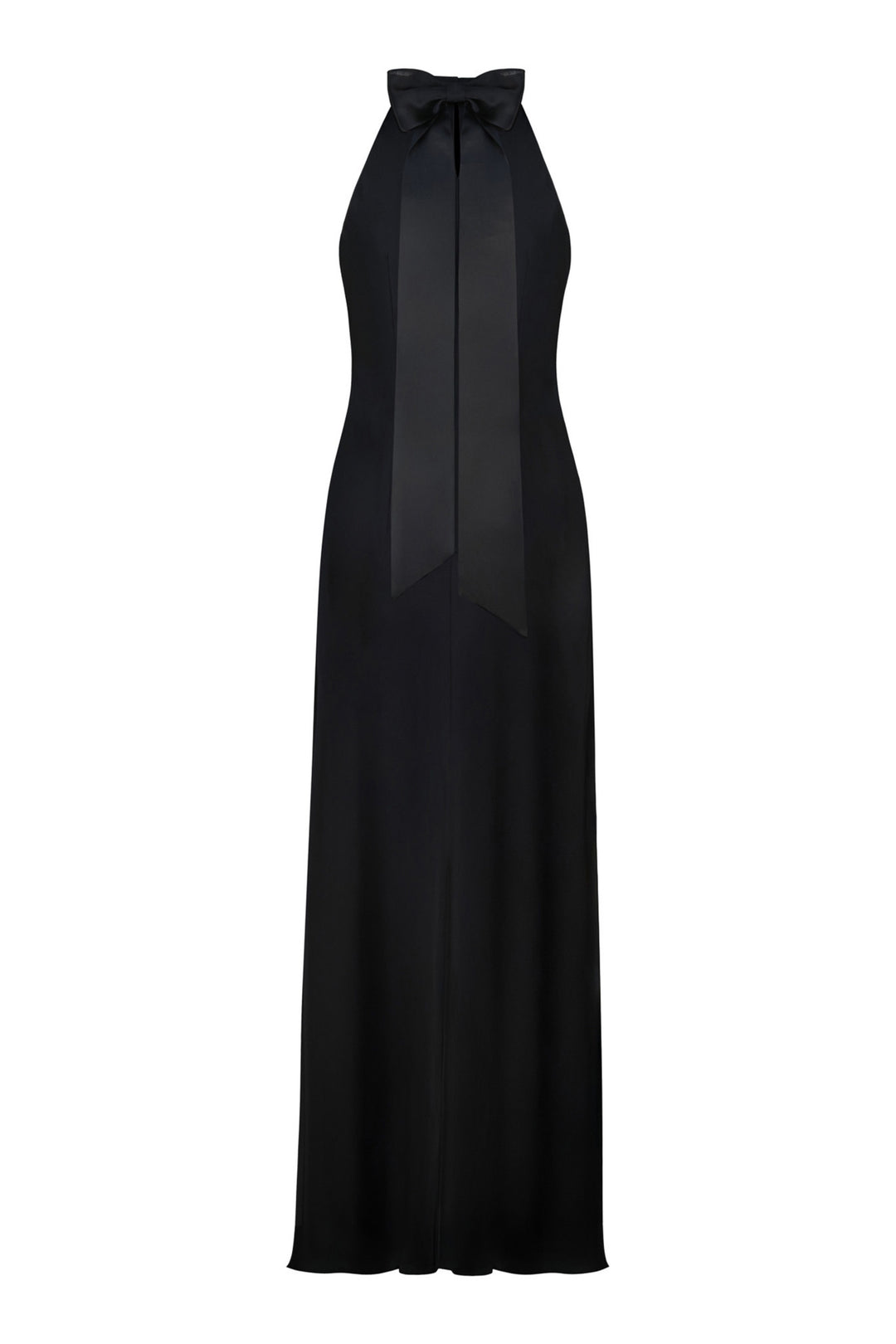 CLUSIANA BLACK SILK HALTER NECK SLIP DRESS WITH BOW DETAIL