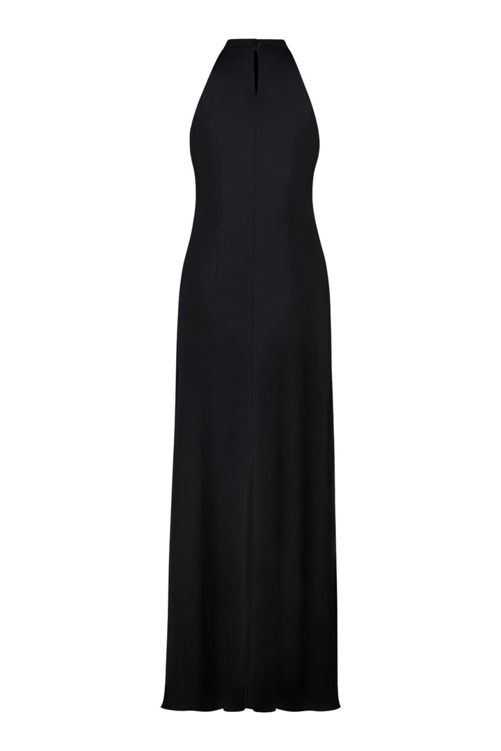 CLUSIANA BLACK SILK HALTER NECK SLIP DRESS WITH BOW DETAIL