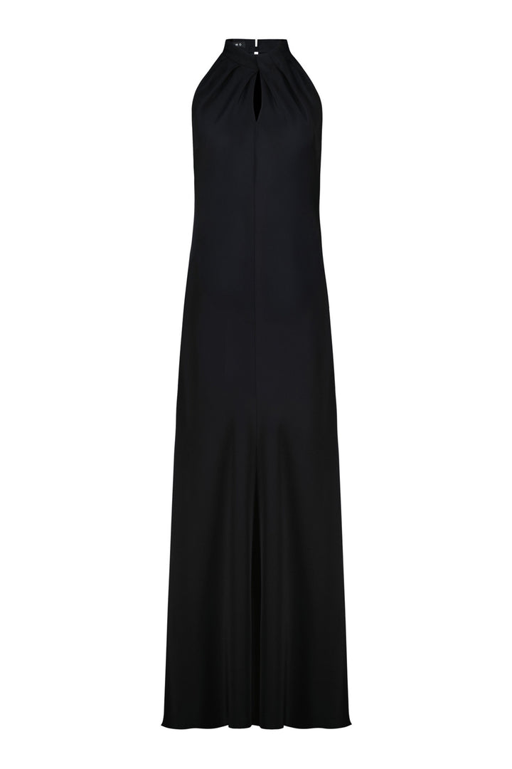 CLUSIANA BLACK SILK HALTER NECK SLIP DRESS WITH BOW DETAIL