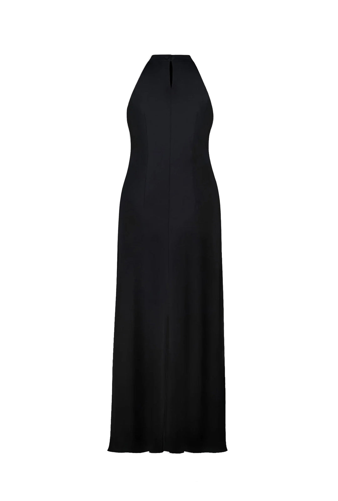 CLUSIANA BLACK SILK HALTER NECK MIDI DRESS WITH BOW DETAIL