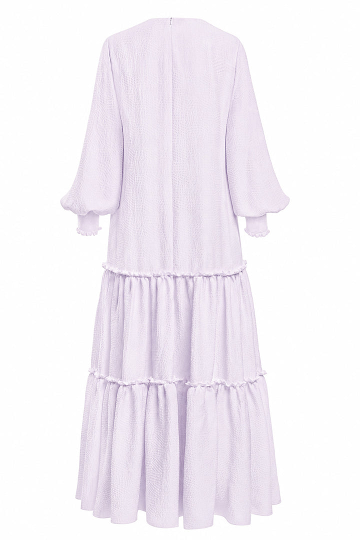DAPHNE LAVENDER SILK JACQUARD MAXI DRESS WITH SLEEVES