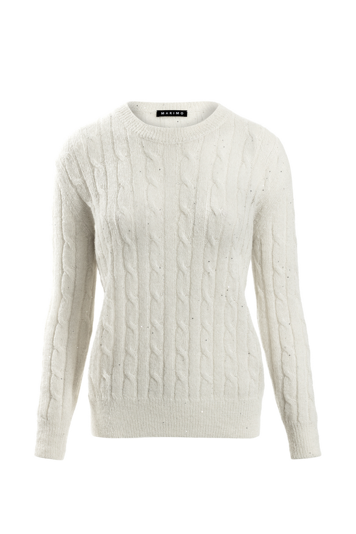 MEDEMIA STONE IVORY CABLE-KNIT ALPACA WOOL BLEND SWEATER