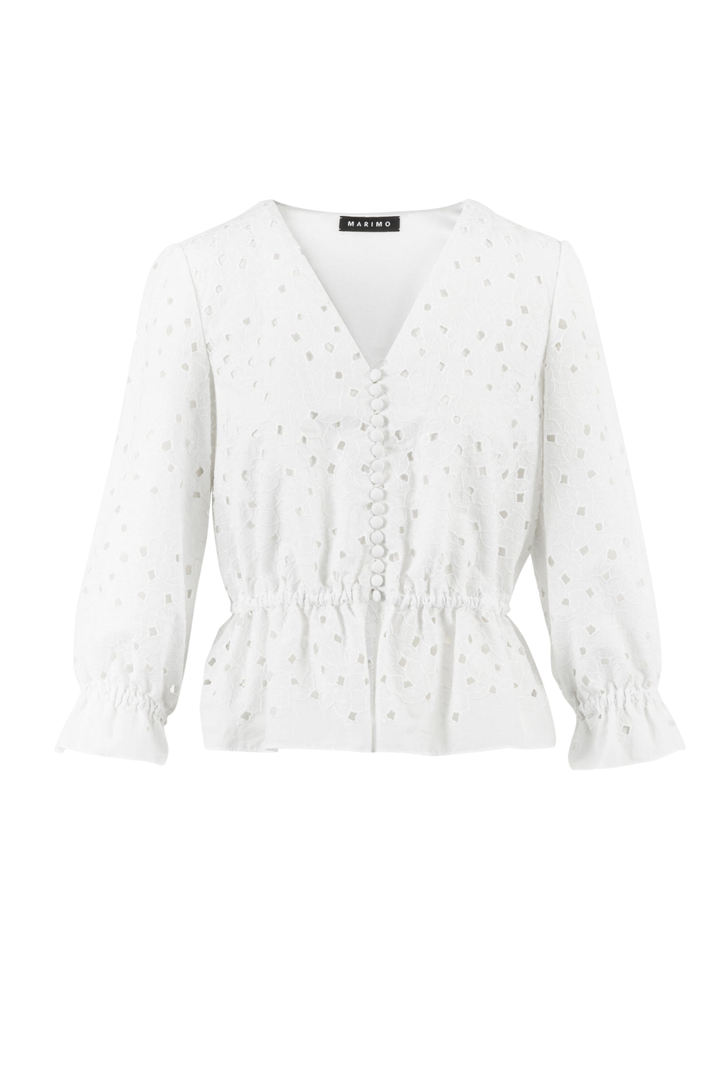 EPIGAEA WHITE FLORAL BRODERIE ANGLAISE COTTON-POPLIN PEPLUM BLOUSE