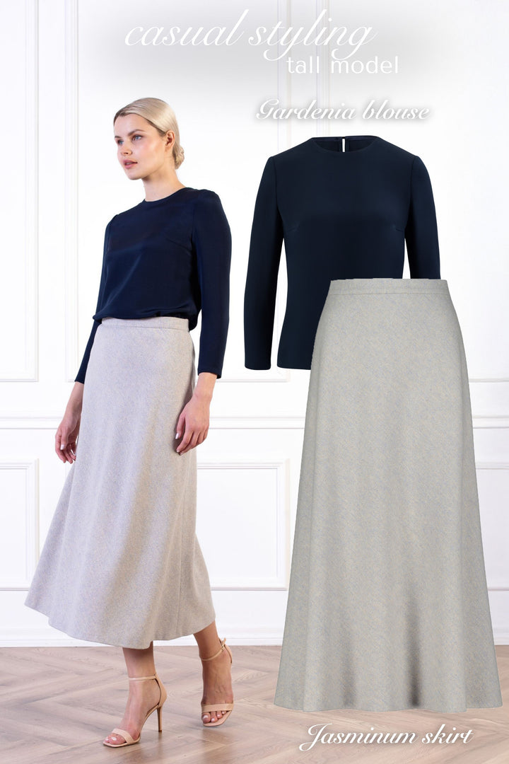 GARDENIA NAVY BLUE LONG-SLEEVE SILK BLOUSE WITH BOW DETAIL