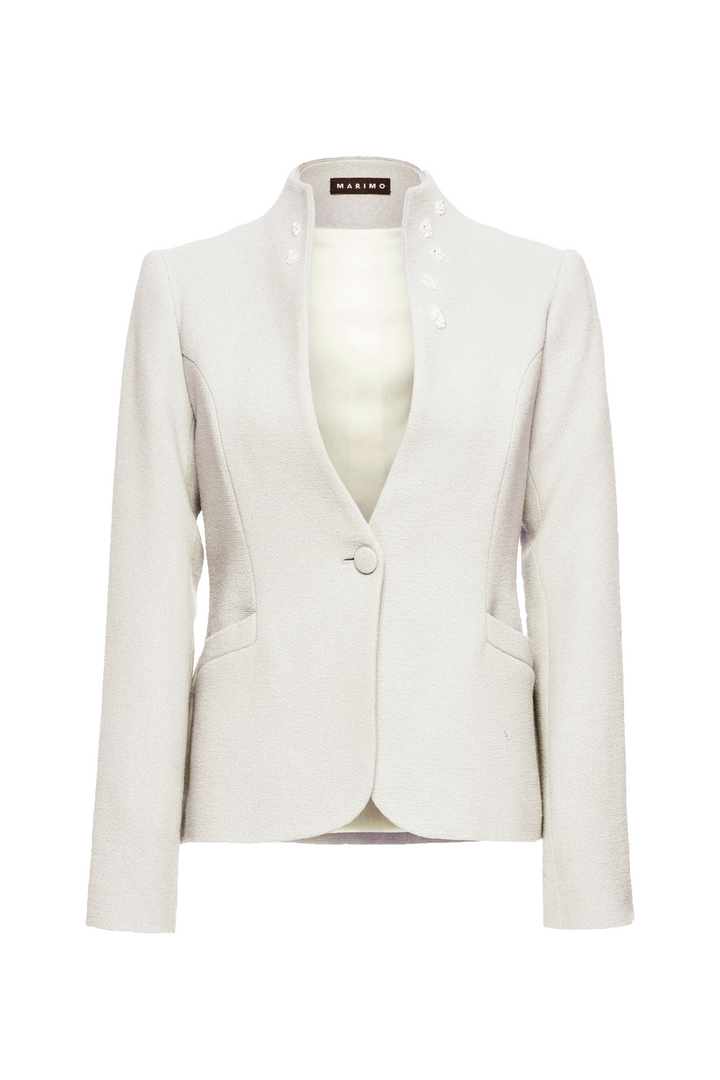 OLEANDRA IVORY WOOL JACKET WITH CRYSTAL EMBROIDERY