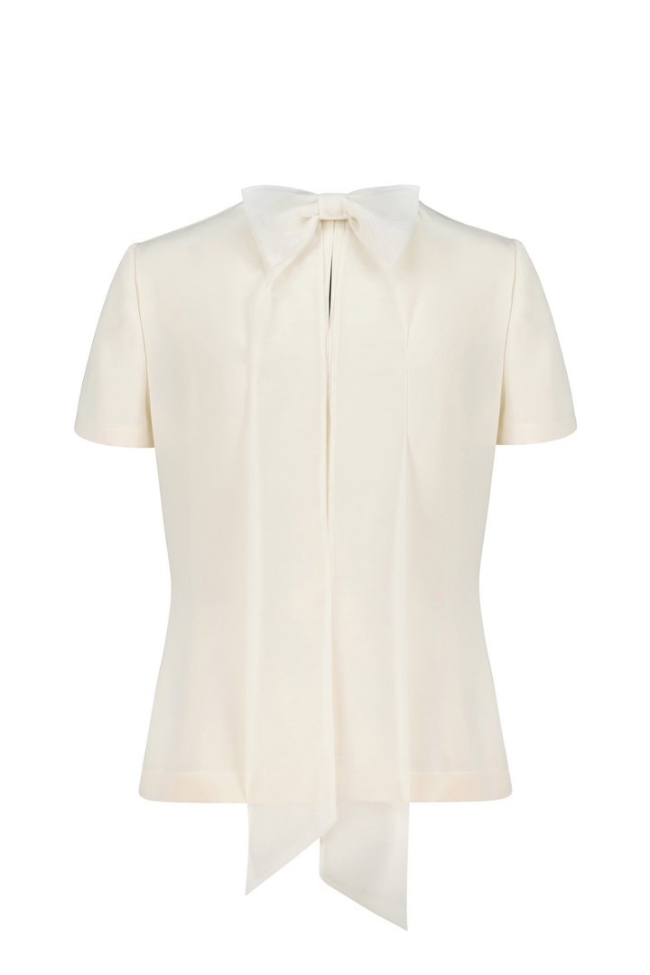 GARDENIA BEIGE SILK BLOUSE WITH BOW DETAIL