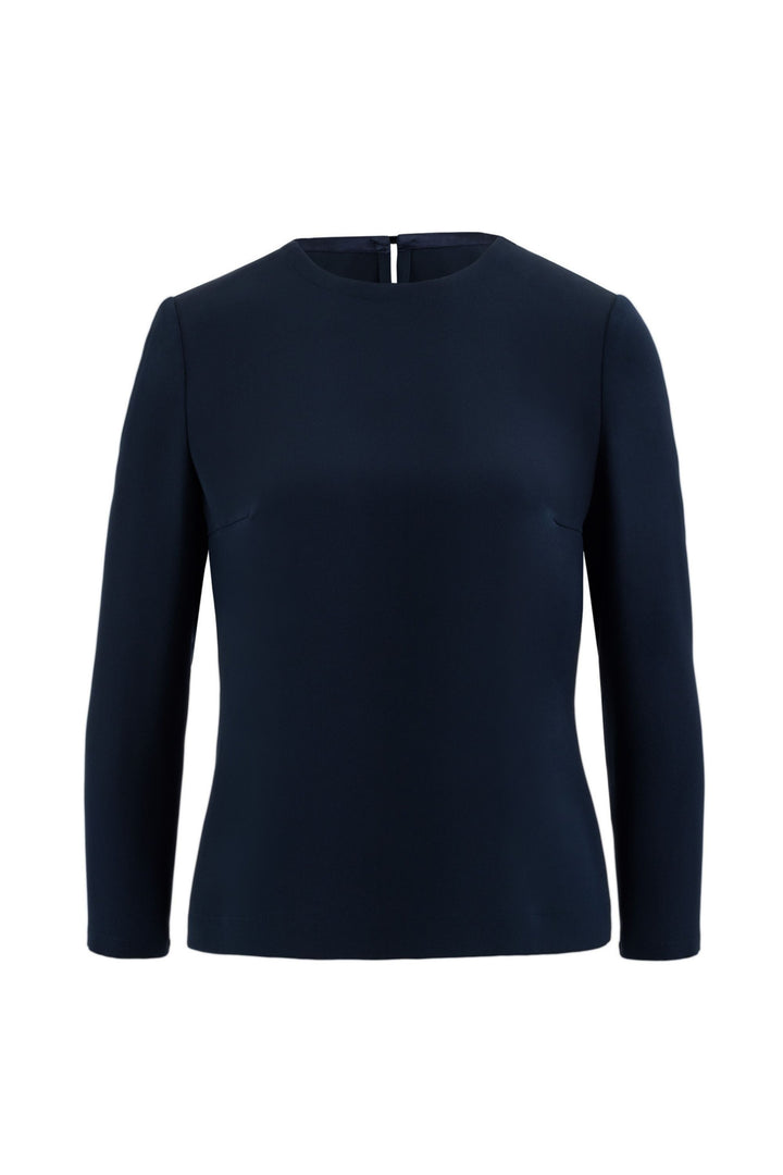 GARDENIA NAVY BLUE LONG-SLEEVE SILK BLOUSE WITH BOW DETAIL