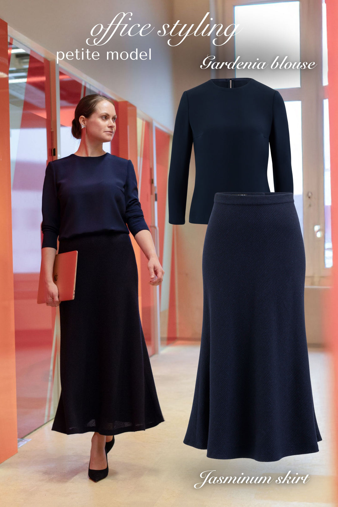 GARDENIA NAVY BLUE LONG-SLEEVE SILK BLOUSE WITH BOW DETAIL