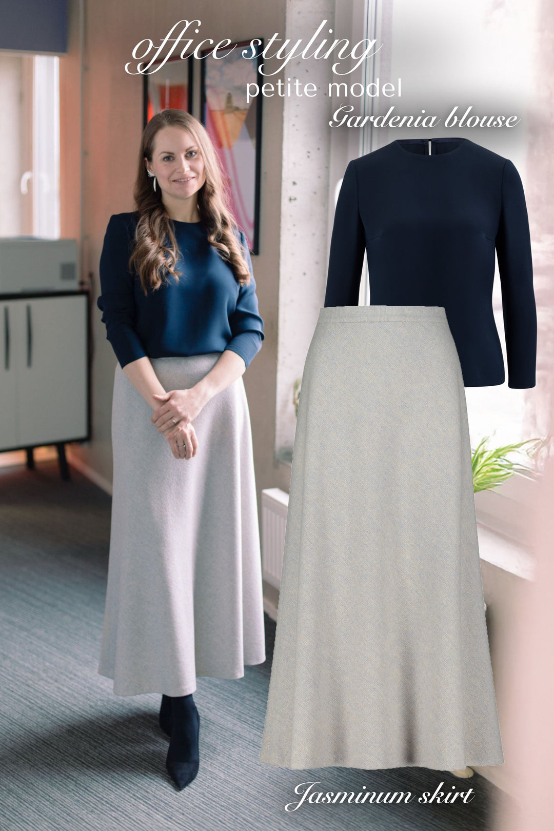 GARDENIA NAVY BLUE LONG-SLEEVE SILK BLOUSE WITH BOW DETAIL