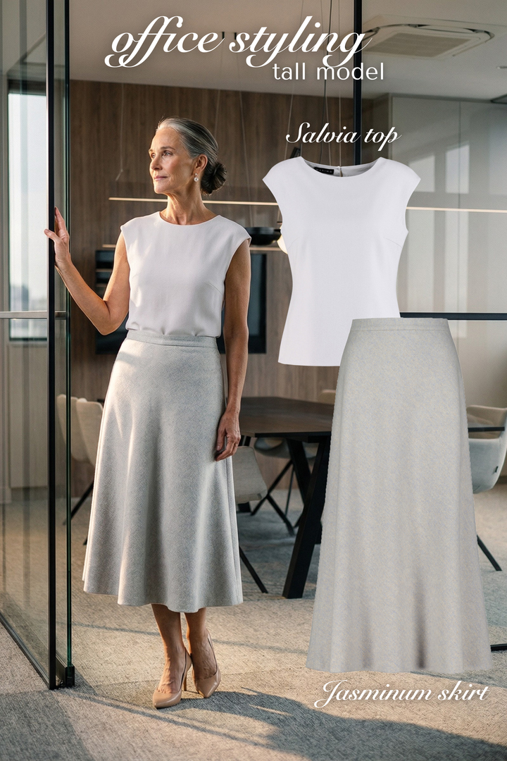 SALVIA GRAY WOOL CREPE BLOUSE