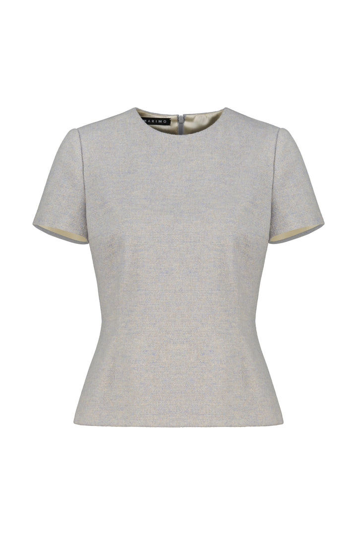 DAVALLIA GRAY WOOL-CASHMERE TWEED BLOUSE