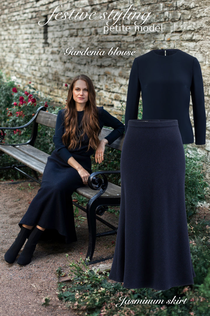 JASMINUM NAVY BLUE TEXTURED ALPACA-WOOL MIDI SKIRT