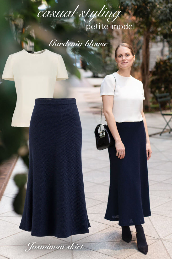JASMINUM NAVY BLUE TEXTURED ALPACA-WOOL MIDI SKIRT