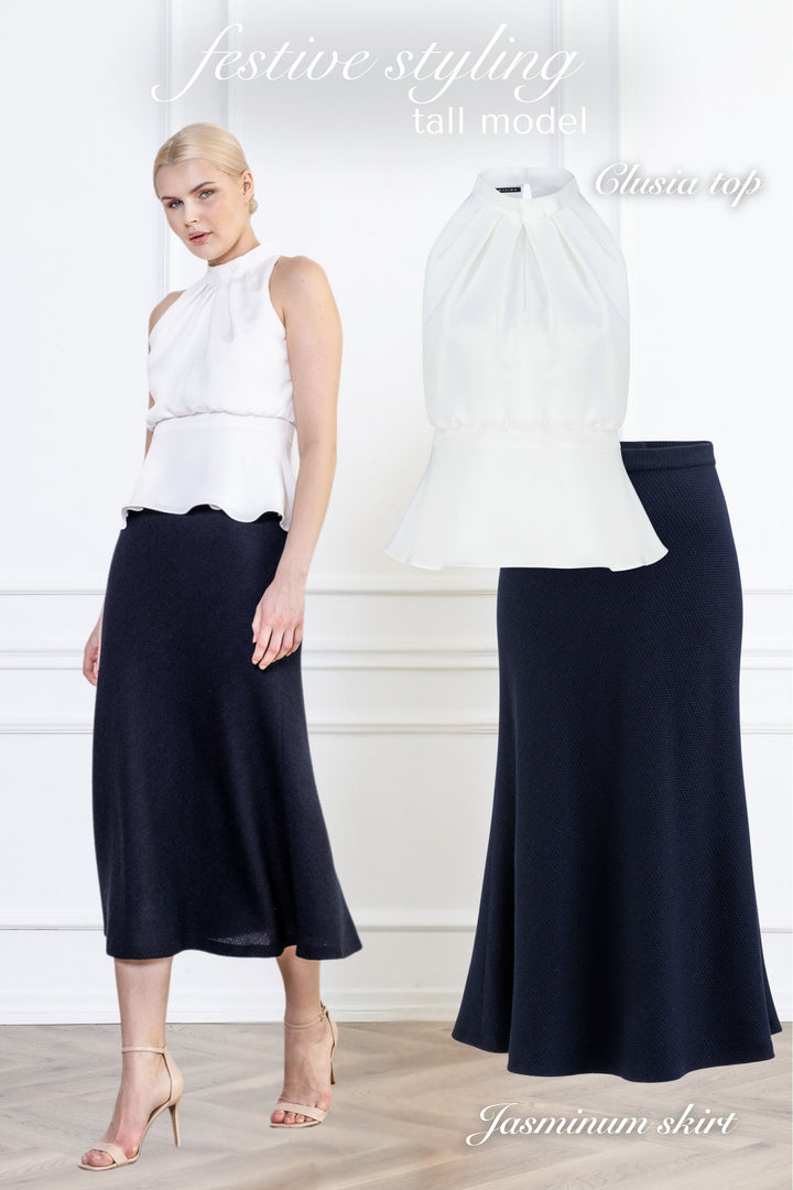 JASMINUM NAVY BLUE TEXTURED ALPACA-WOOL MIDI SKIRT