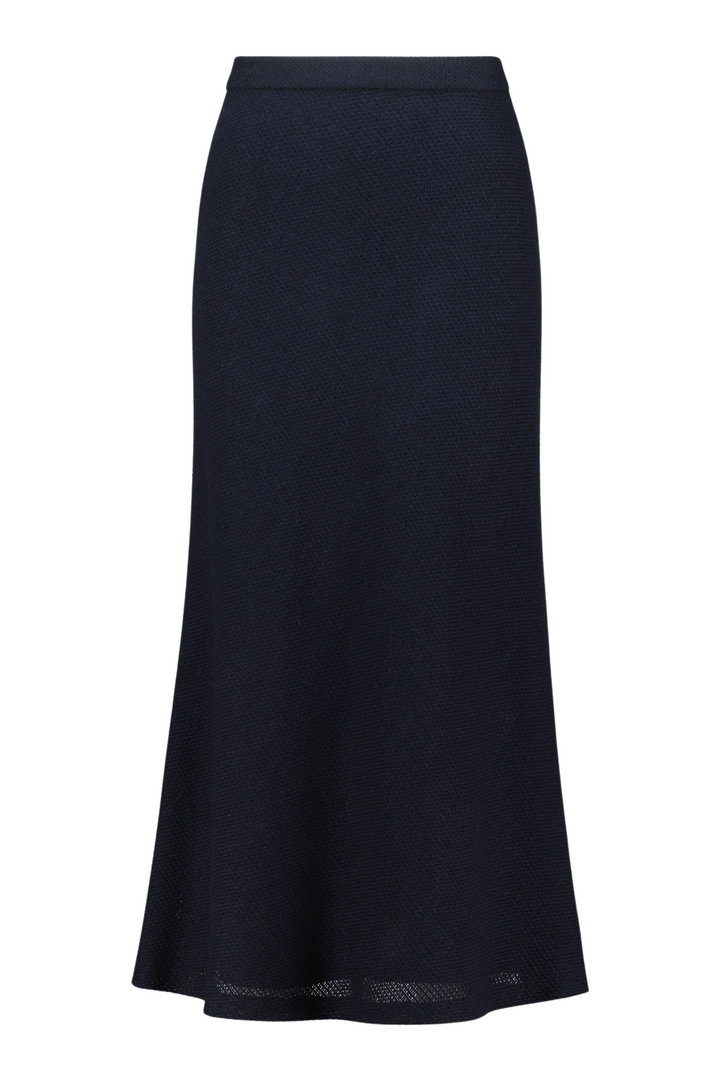 JASMINUM NAVY BLUE TEXTURED ALPACA-WOOL MIDI SKIRT