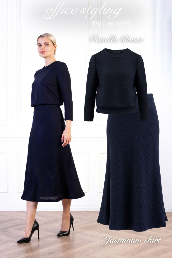 JASMINUM NAVY BLUE TEXTURED ALPACA-WOOL MIDI SKIRT