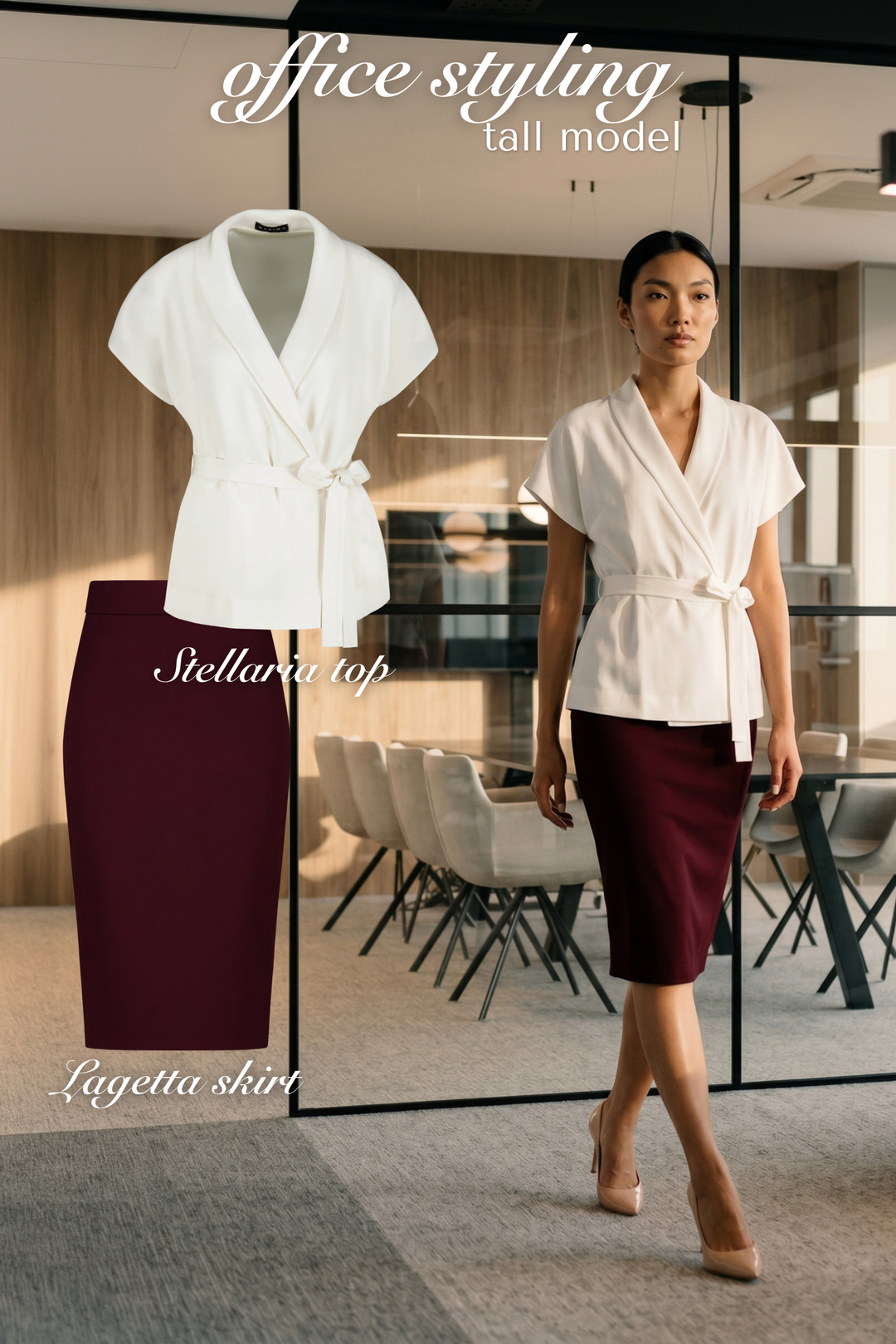 LAGETTA BURGUNDY FINE WOOL PENCIL SKIRT
