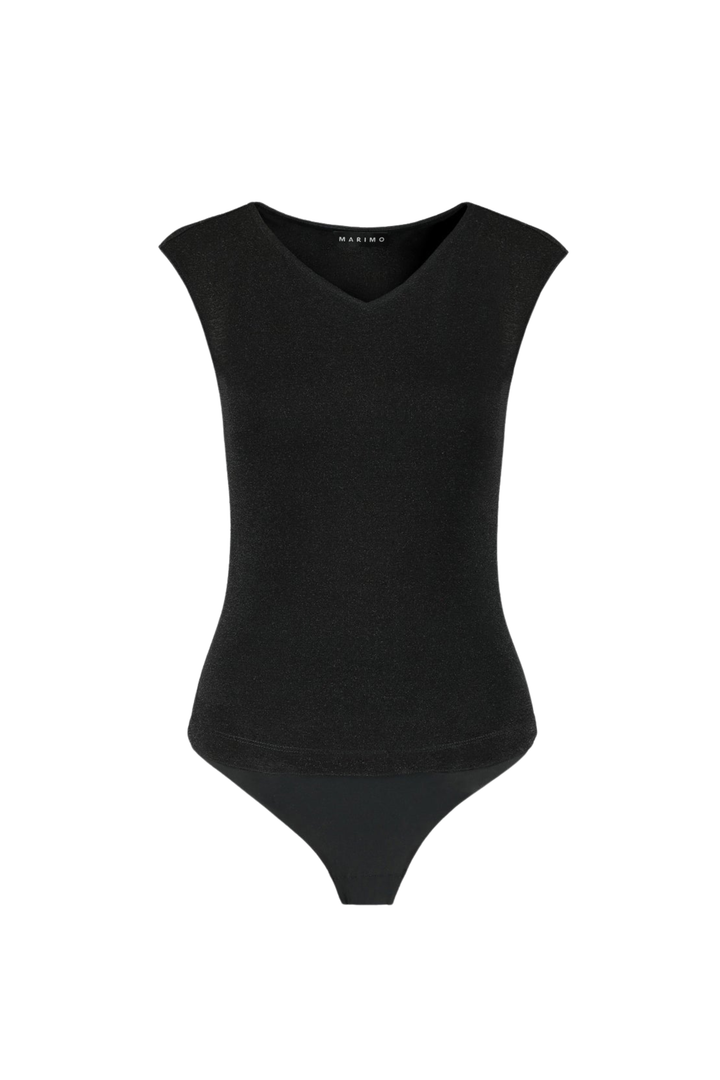 LAMIUM BLACK SLEEVELESS SLIGHTLY GLITTERING VISCOSE-BLEND BODYSUIT