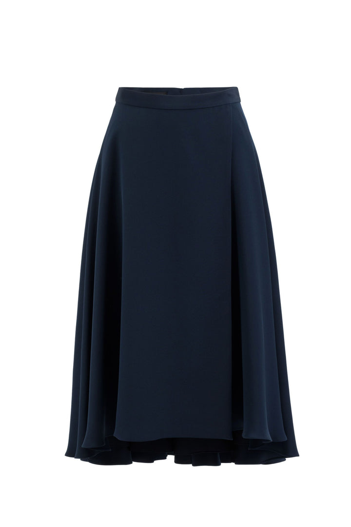 LATANIA NAVY BLUE SILK A-LINE HIGH-LOW HEM SKIRT