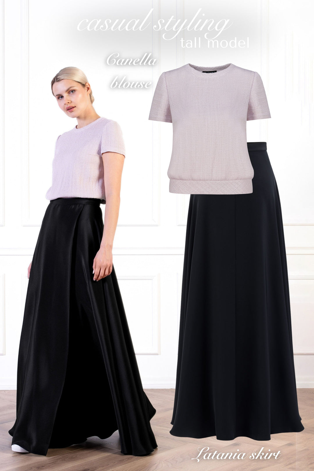 LATANIA BLACK SILK A-LINE MAXI SKIRT