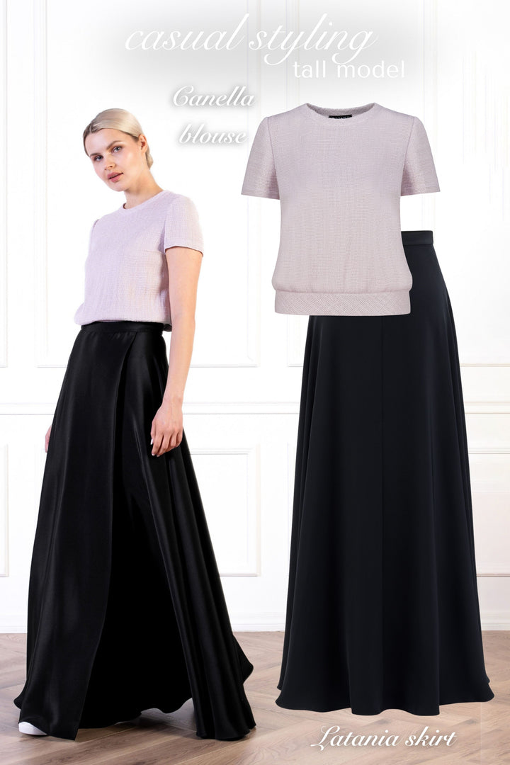 LATANIA BLACK SILK A-LINE MAXI SKIRT